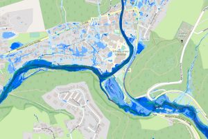 Hochwasser-Simulation an der Sieg und dem Dreisbach im Bereich des Alstom Firmengeländes in Netphen
