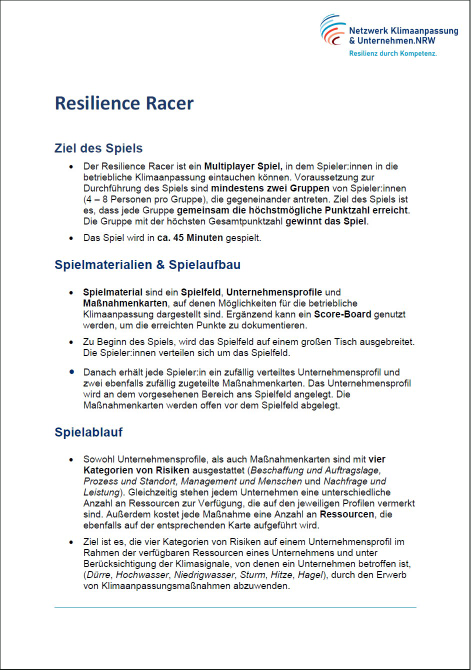 NKU ResilienceRacer SPIEL: Spielanleitung